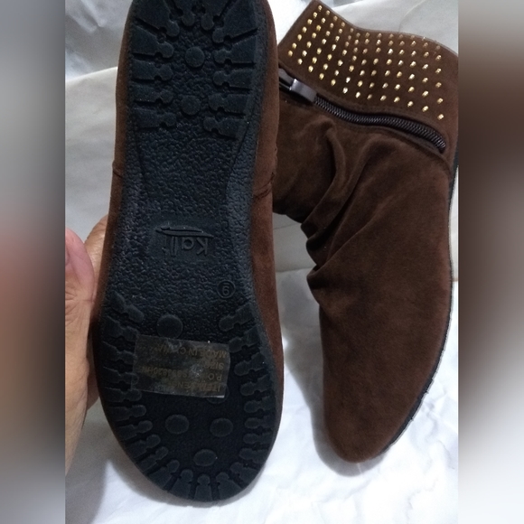 NWOT KALI BROWN ANKLE BOOTS GOLD RINESTONES INTER ZIPPER SZ 9 NICE - Picture 11 of 11